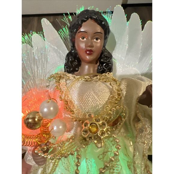 Fiber Optic CHRISTMAS African American 12” Ceramic Angel Tree Topper Plug In - Picture 4 of 10